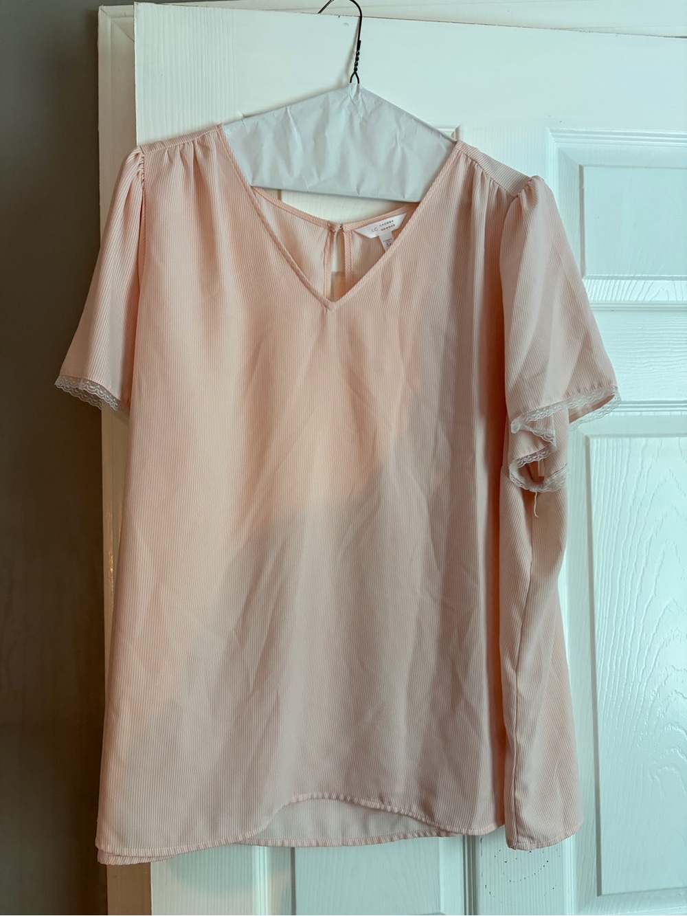 Lauren Conrad Light Pink Women's V-Neck Lace Sleeves